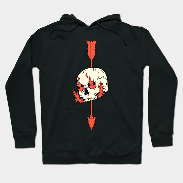 FLAMING SKULL WITH AN ARROW Hoodie by RaruDesigns